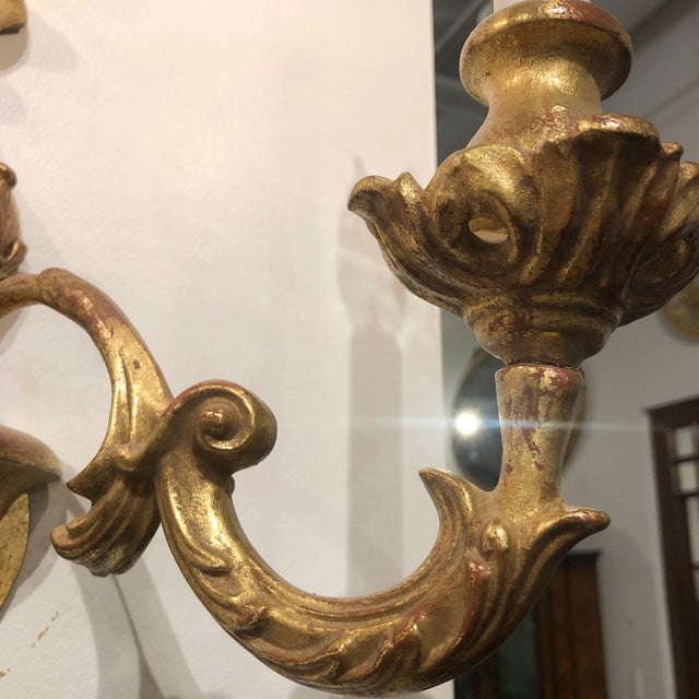 1990s 1990s Traditional Italian Carved Wooden Double Light Sconces - a Pair For Sale - Image 5 of 13