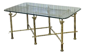 Vintage Hollywood Regency Faux Bamboo Brass Coffee Table