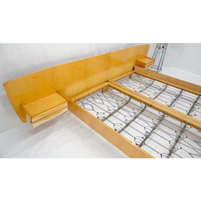 Swedish Mid Century Blond Birch King Headboard Bed Night Stands Box Spring NICE! For Sale - Image 17 of 18
