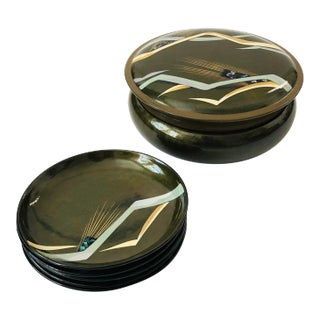 Vintage Lacquerware Tray Set in Box For Sale