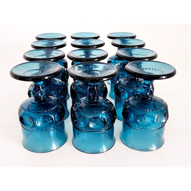 Indiana Glass Company 1960s Indiana Glass King's Crown Wine Goblets in Riviera Blue, Set of 12 For Sale - Image 4 of 10
