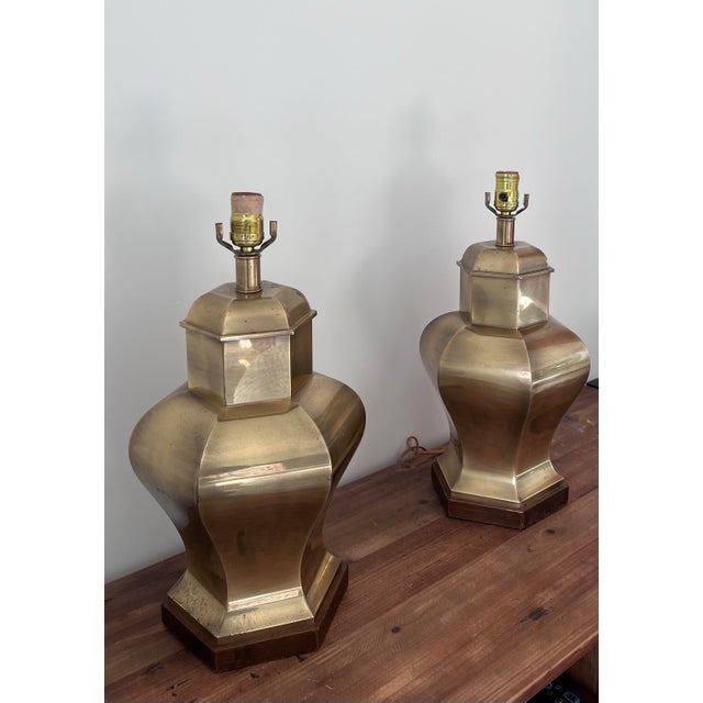 Mid-Century Modern Late 20th Century Frederick Cooper Brass Ginger Jar Lamps-a Pair For Sale - Image 3 of 11