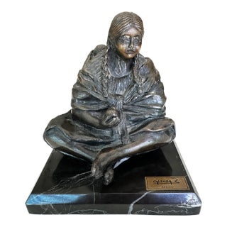 Glenda Hecksher's "Marta" Bronze Figure Indigenous Woman & Baby Statue For Sale