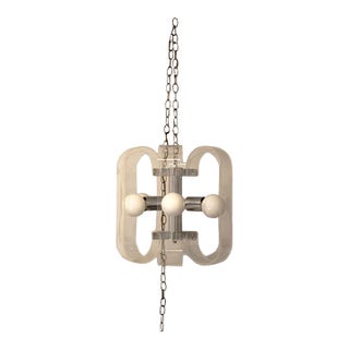 Vintage Mid Century Lucite Chrome Ribbon Chandelier Pendant Light Sonneman Style For Sale