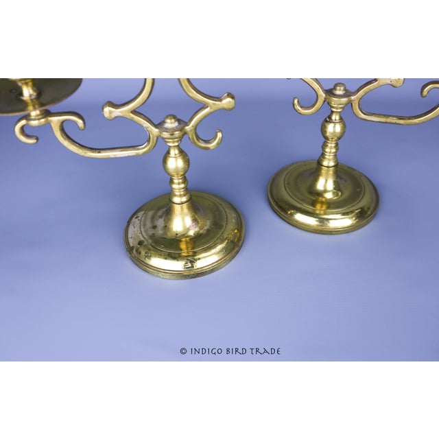 Mid 20th Century 10" Vintage Solid Brass Candelabras Three Arms - Set of 2 For Sale - Image 5 of 9