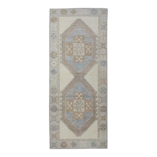 Brown & Blue Handwoven Turkish Oushak Runner 3'9" X 8'5" For Sale