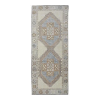 Brown & Blue Handwoven Turkish Oushak Runner 3'9" X 8'5" For Sale