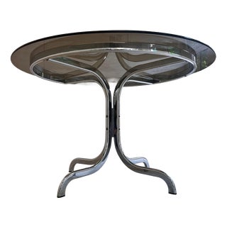 Round Dining Table in Tinted Glass and Chrome For Sale