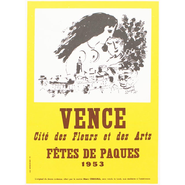 Modern 1966 After Marc Chagall, "Vence. City of Flowers and Arts" Poster For Sale - Image 3 of 6
