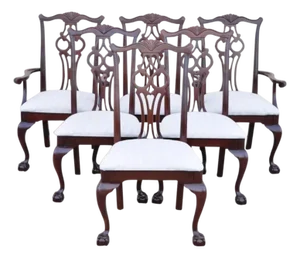 Late 20th Century Vintage American Drew Cherry Wood Chippendale Style Dining Chairs - Set of 6