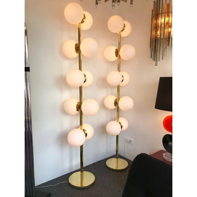 Mid-Century Modern Contemporary Brass Floor Lamps Opaline Ball, Italy For Sale - Image 3 of 12