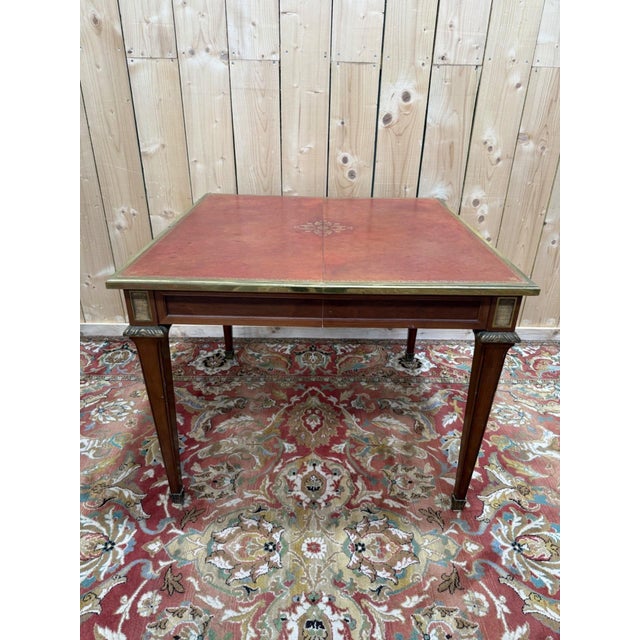 Metal Louis XVI Table Gilt Leather Top with Small Tooling Gilt Bronze, 1960s For Sale - Image 7 of 7