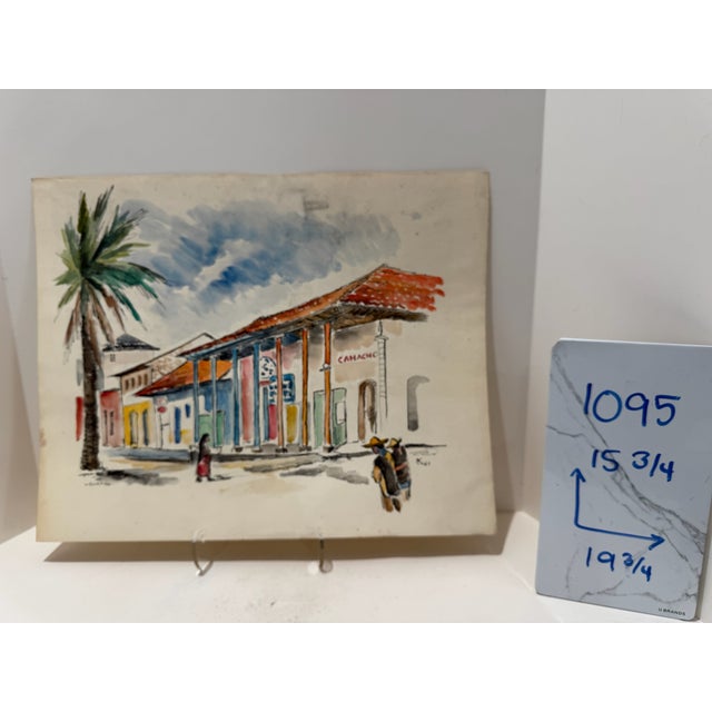 Terra Cotta Henry Emil Salloch Original Watercolor on Paper Colonial Style Streetscape. Uruapan Mx. 1961. For Sale - Image 8 of 8
