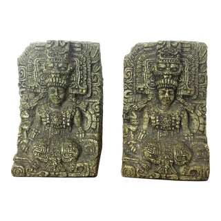 Zarebski Mayan Style Mid-Century Bookends - Pair For Sale