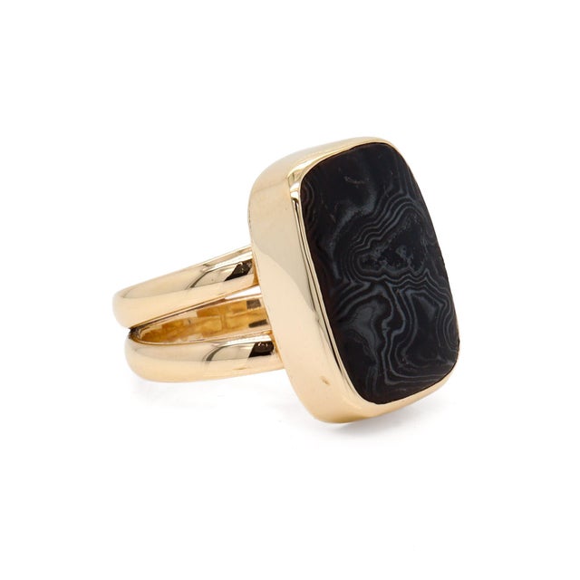 Vintage 14k Gold & 'Crown of Silver' Psilomelain Gemstone Signet Style Ring For Sale - Image 10 of 12