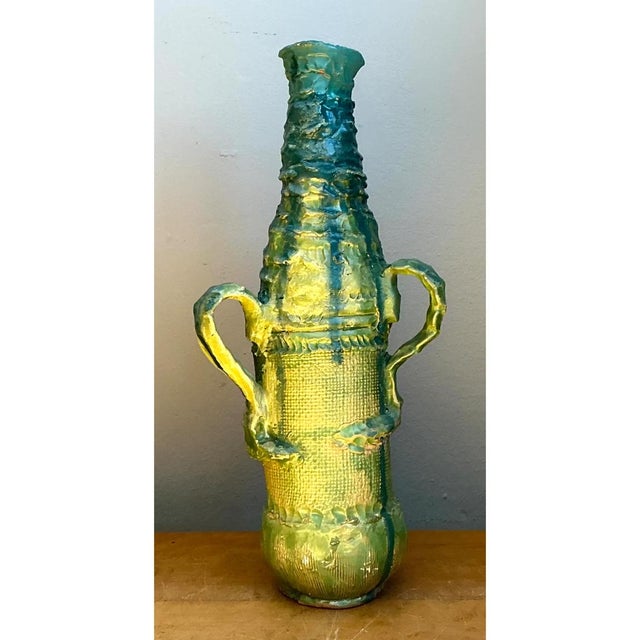 Vintage Abstract Glazed Cutout Ceramic Vase For Sale - Image 10 of 12