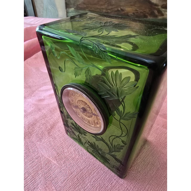 Antique Emerald Art Glass Crystal Art Nouveau Clock For Sale - Image 11 of 16