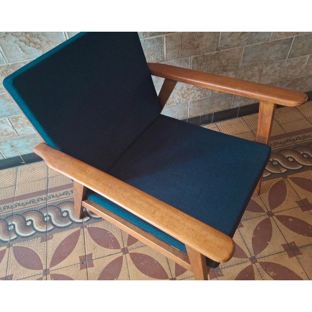 Wood Danish Teak Lounge Chair with Sea Blue-Green Fabric, 1960s For Sale - Image 7 of 11