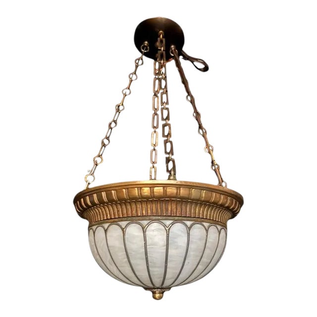 1900 Caldwell Leaded Glass Light Fixture For Sale