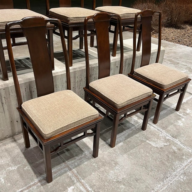 Coffee Set of 6 Chinoiserie Dining Chairs in Solid Mahogany From Drexel For Sale - Image 8 of 12