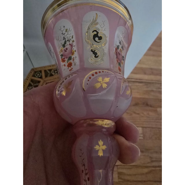 Mid 19th Century Antique Moser Bohemian Glass Overlay Pink Opaline Goblet For Sale - Image 5 of 6