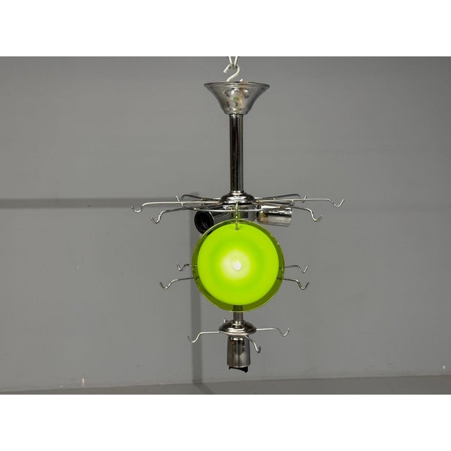 Mid-Century Modern, Green Murano Glass, Chrome, Pendant Light, 1960s For Sale - Image 4 of 8