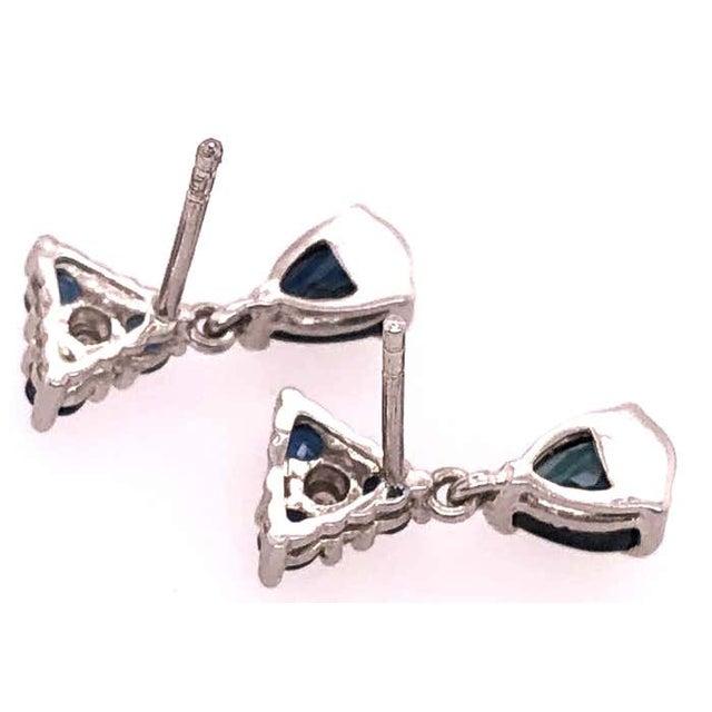 14 Karat White Gold and Blue Sapphire Drop Earrings 0.02 Total Diamond Weight, A Pair For Sale - Image 11 of 11