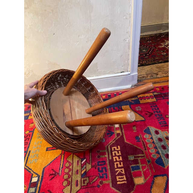 1960s Vintage Tony Paul Attrib Wicker Tripod Stool For Sale - Image 5 of 11