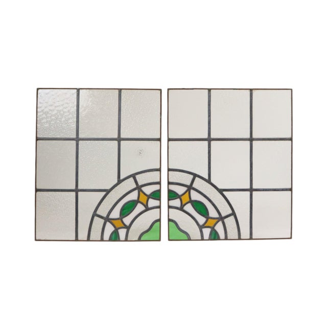 Art Deco Floral Stained Glass Window, Set of 2 For Sale - Image 4 of 16