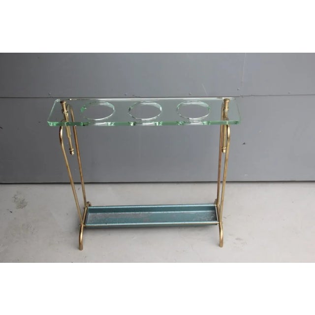 Metal Mid-Century Brass & Crystal Glass Umbrella Stand, 1950s For Sale - Image 7 of 8
