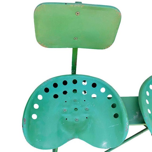 Metal Mid-Century Modern Industrial 3-Seat Tractor Seat Steel Bench For Sale - Image 7 of 8