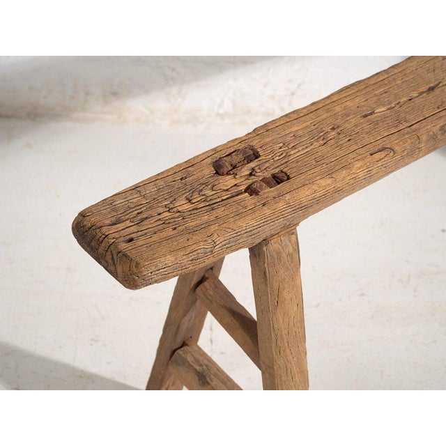 Rustic Antique Chinese Wooden Bench For Sale - Image 3 of 9