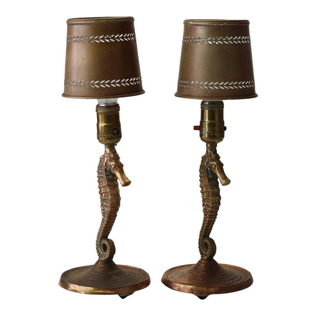 Pair of Antique Oscar Bach Inspired Arts & Crafts Bronze Figural Seahorses C1920 For Sale