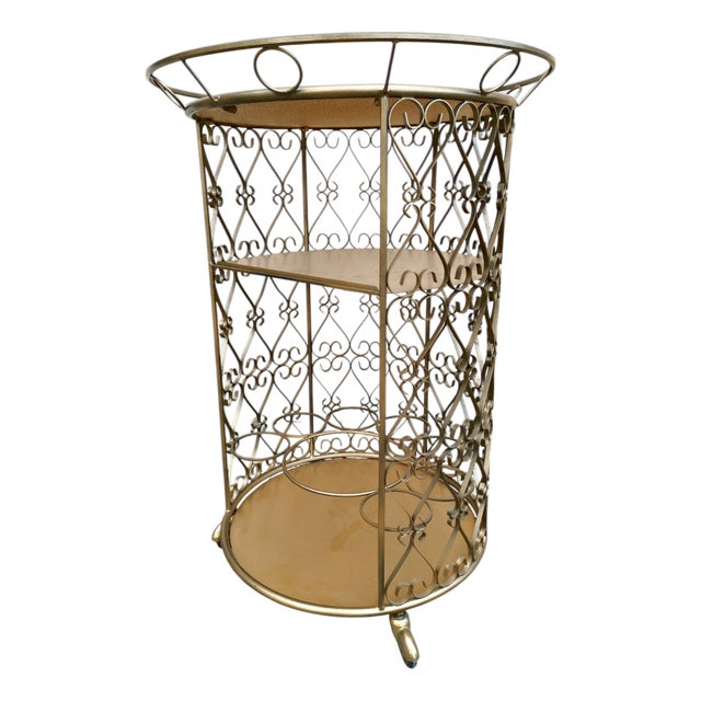 Mid-Century Modern Round Bar Cart in Wrought Iron by Chaty Vallauris, 1970s For Sale