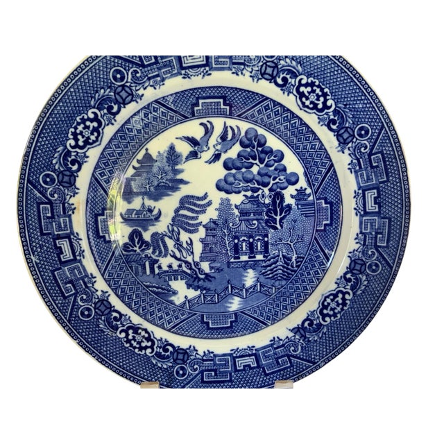 Antique Allertons Ltd Blue Willow 10" Dinner Plate Smooth Edge Crown Stamp Made in Staffordshire England 1926 Approx. 1 ¼"...
