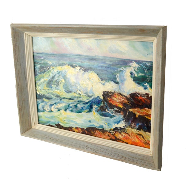 Northern California Coastal Santa Cruz County Ocean Waves 1950 Plein Air Santa Cruz Sandstone Cliffs and crashing waves...