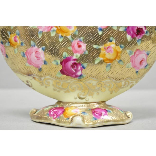 Antique Japanese Nippon Hand Painted Porcelain Gold Gilt Handle Moon Basket Vase For Sale - Image 10 of 17