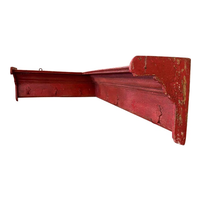 Unique Antique Wooden Corner 6 Hook Coat / Pot Rack With Original Red Paint From England - Circa 1890 For Sale