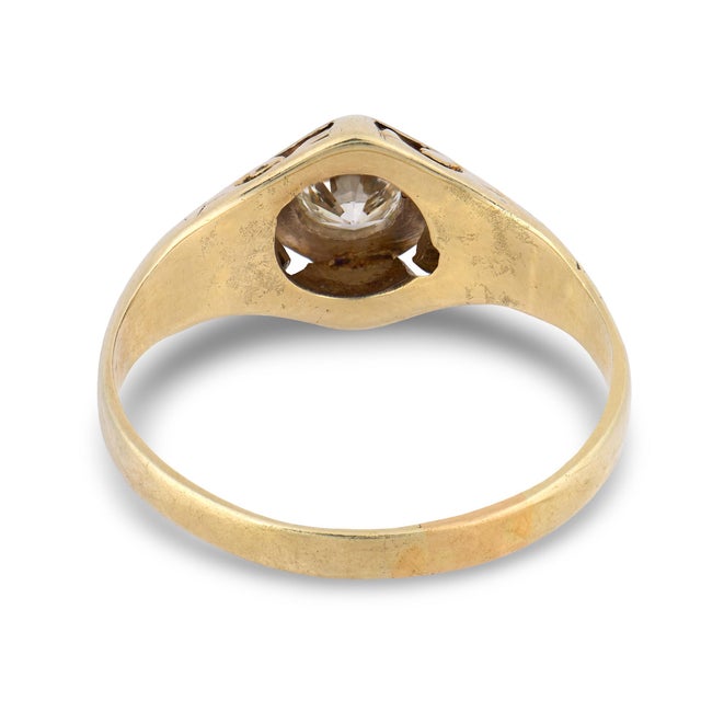 1930s Art Deco 0.70 Carat Diamond 14k Yellow Gold Bezel Set Ring, Size 12 For Sale In Los Angeles - Image 6 of 6