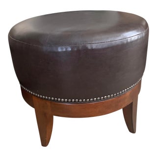 Hickory Chair Brown Leather Ottoman With Nailheads For Sale