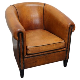 Vintage Dutch Cognac Colored Leather Club Chair For Sale