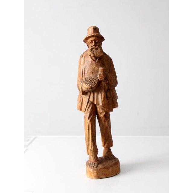 Mid-Century Folk Art Wood Carving Peddler Figure For Sale - Image 6 of 11