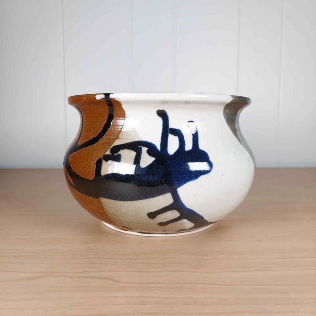 On offer is this lovely studio art pottery bowl / planter. A wonderful work with an abstract glazed design overall. Looks...