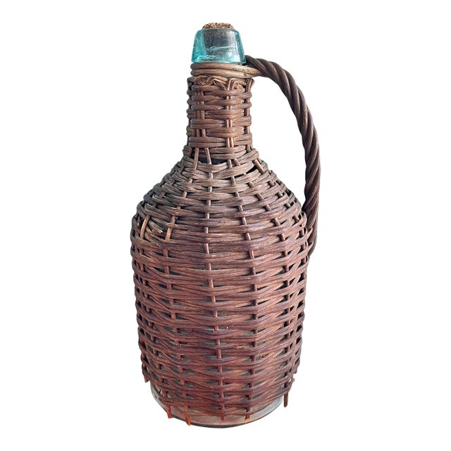 Antique Wicker Wrapped Demijohn Bottle For Sale