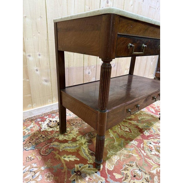 Wood Louis XVI Style Mahogany and Marble Side Table For Sale - Image 7 of 8