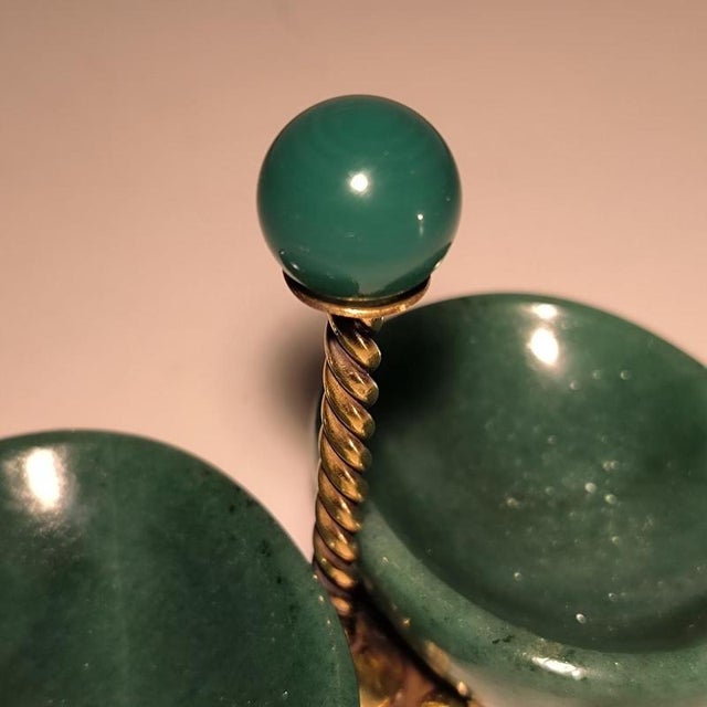 Double Salt Cellar Condiment Bowl in Silver, Vermeil, and Aventurine by Wolfers Frères, 1950 For Sale - Image 6 of 13