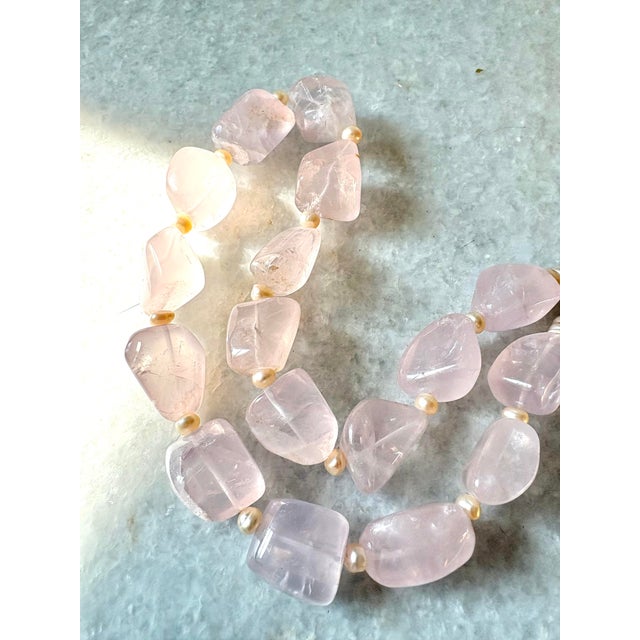 Contemporary Chunky Rose Quartz Beaded Necklace With Sterling Silver Clasp For Sale - Image 3 of 4