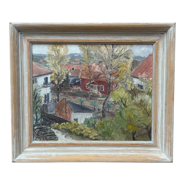 Framed Cityscape Oil Painting, 1945 For Sale