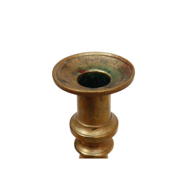 Rustic European Antique Brass Candlestick Holders, a Pair For Sale - Image 3 of 6