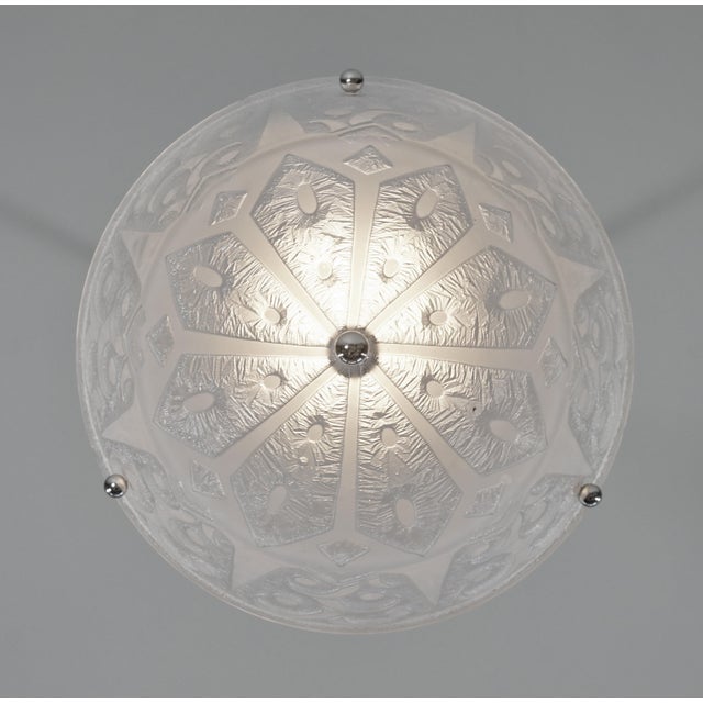 Metal French Art Deco Pendant Light by Daum 1930 France For Sale - Image 7 of 14